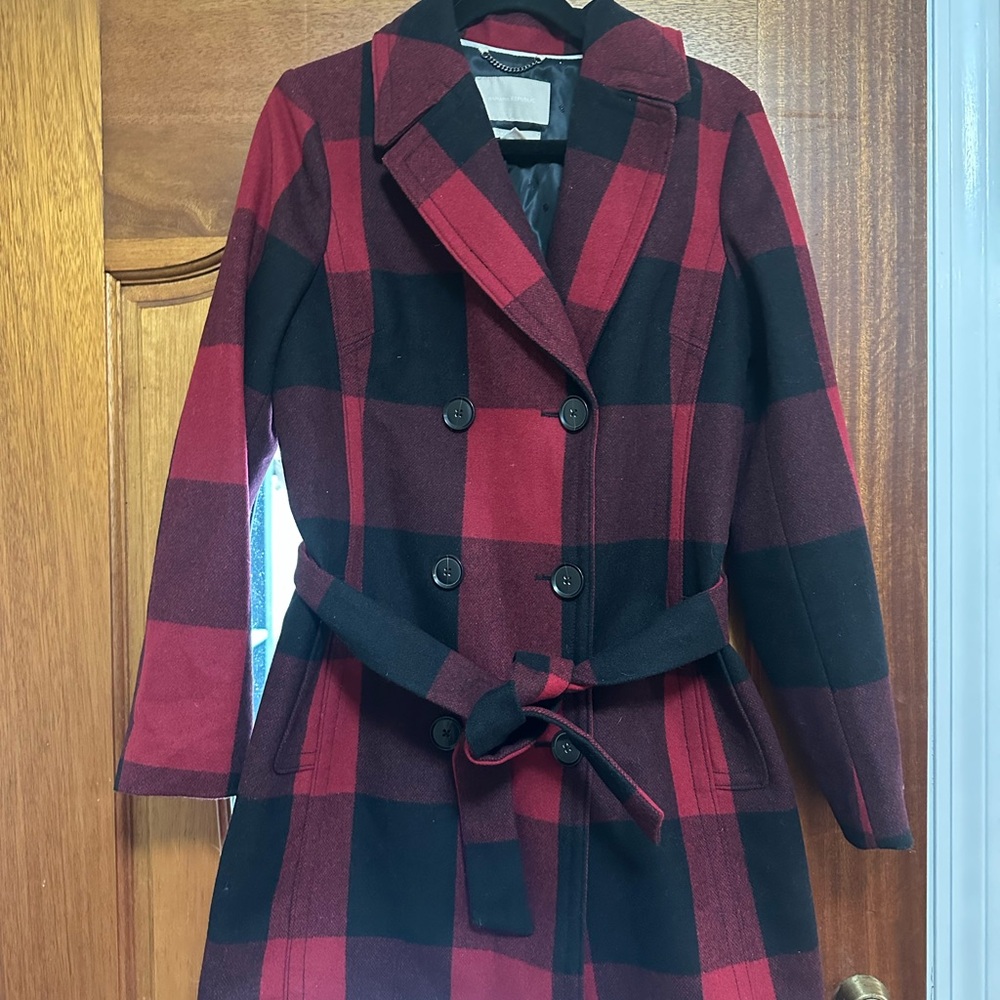 Banana Republic Red and Black Plaid Coat
